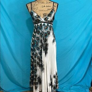 Colorful Peacock  Pleated Maxi Sundress